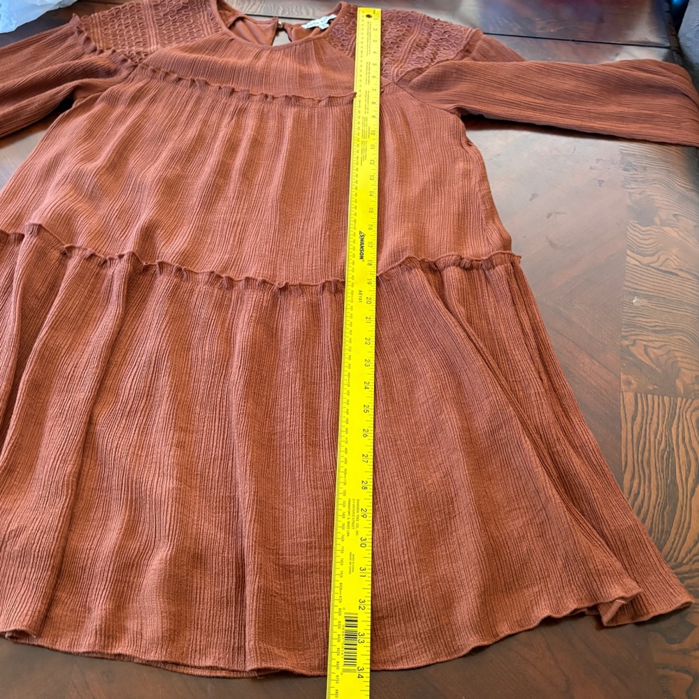 Moon River Dress Smocked Babydoll Ruffle Boho Cottagecore Rust Brown Medium - Picture 14 of 15